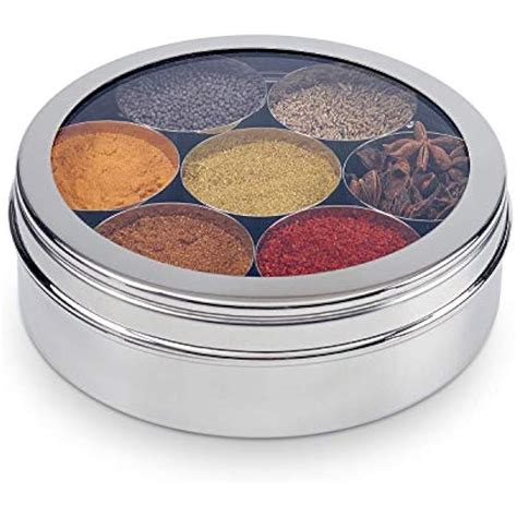 Stainless Steel Spice Box with 7 Spice Containers and 7 Spoon 